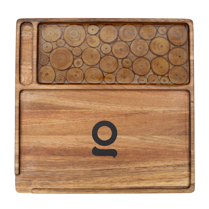 Premium Natural Acacia Wood Rolling Tray - Log Finish