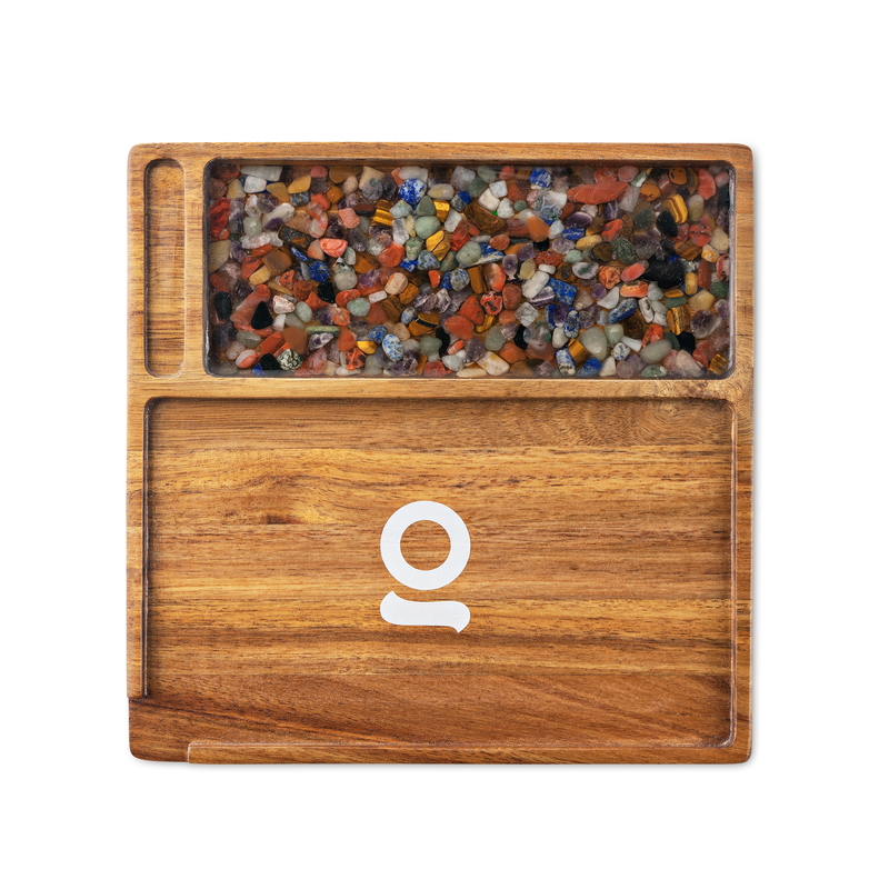 Premium Natural Acacia Wood Rolling Tray - Multi Stone Finish