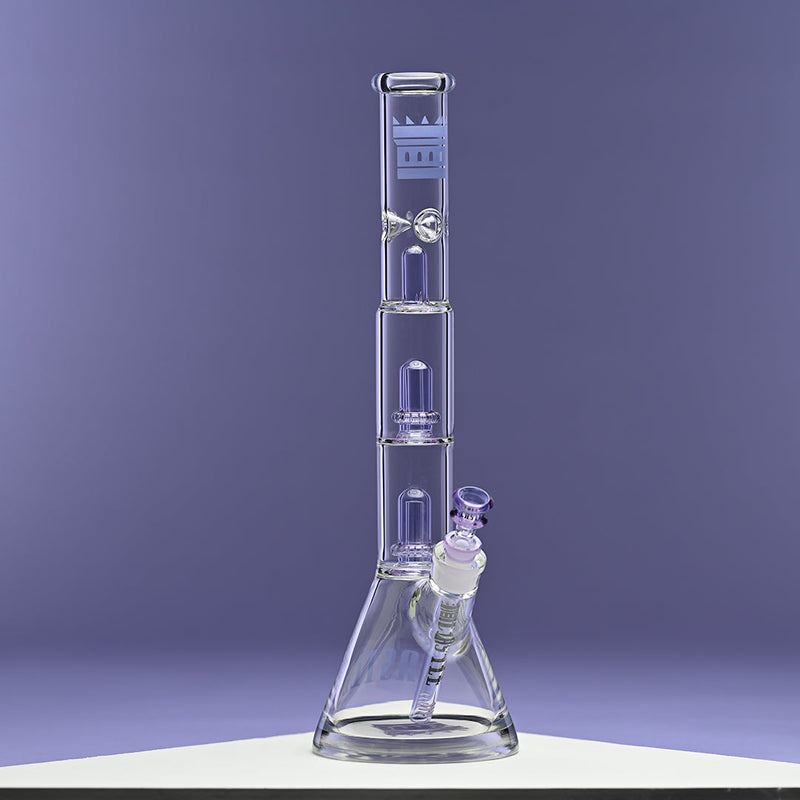 18" Beaker Bong Double Shower Head (Purple)