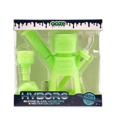 6.5" Hyborg Silicone Bong, Dab Rig & Dab Straw (Green Glow)