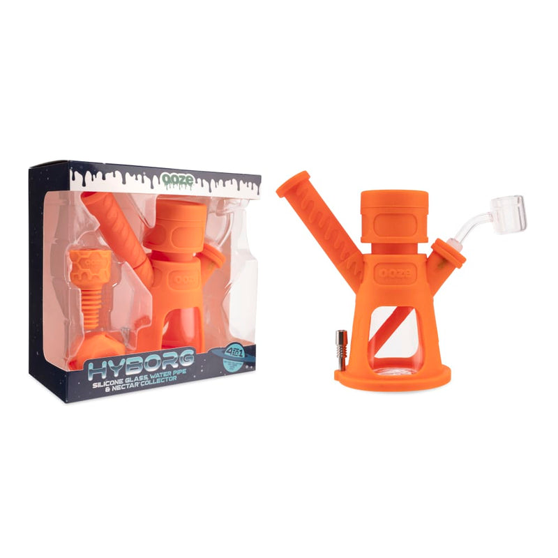 6.5" Hyborg Silicone Bong, Dab Rig & Dab Straw (Orange Burst)