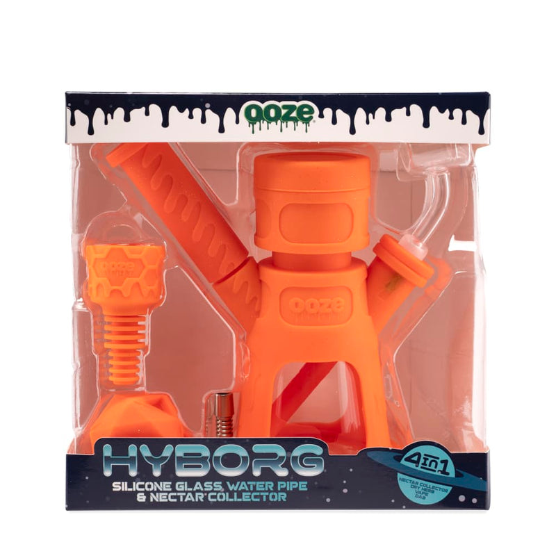 6.5" Hyborg Silicone Bong, Dab Rig & Dab Straw (Orange Burst)